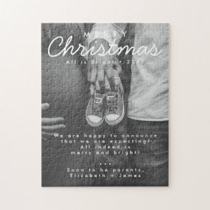 Pregnancy Announcement Christmas Photo Jigsaw Puzzle