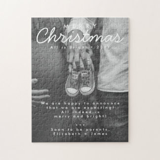 Pregnancy Announcement Christmas Photo Jigsaw Puzzle