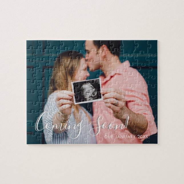 Pregnancy Announcement Coming Soon Script Photo Jigsaw Puzzle (Horizontal)