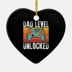 Pregnancy Announcement Dad Level Unlocked New Dad Ceramic Ornament