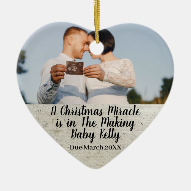 Pregnancy Announcement for expecting parents photo Ceramic Ornament (Front)