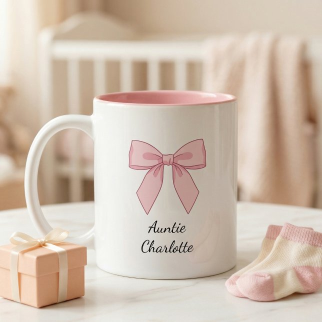 Pregnancy Announcement Gift For Aunt Bow Two-Tone Coffee Mug (Creator Uploaded)
