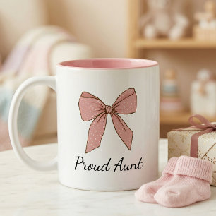 Pregnancy Announcement Gift For Aunt Proud Bow Two-Tone Coffee Mug