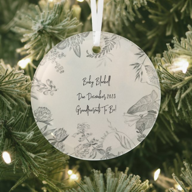 Pregnancy Announcement Grandparents Due Date Glass Ornament (Insitu)