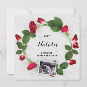 Pregnancy Announcement Red Rose Floral Wreath Card