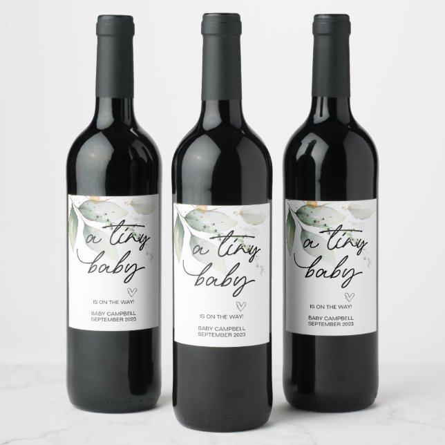 Pregnancy Baby Announcement Tiny Baby Mom To Be Wi Wine Label (Bottles)