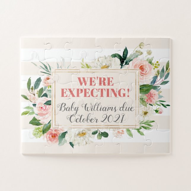Pregnancy Baby Reveal Announcement We're Expecting Jigsaw Puzzle (Horizontal)