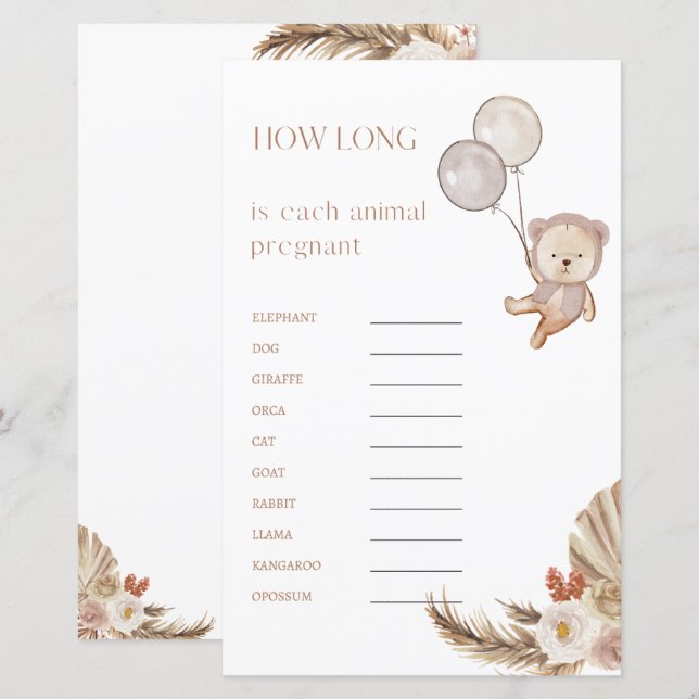 Pregnancy Baby Shower Game How Long Pregnant (Front/Back)