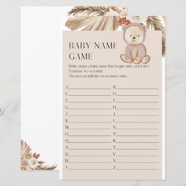 Pregnancy Baby Shower Name Game (Front/Back)