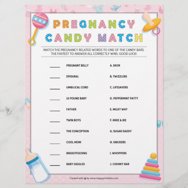 Pregnancy Candy Match [Baby Basics Pink] Letterhead (Front)