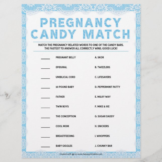 Pregnancy Candy Match [Luxury Lace [Blue]] Letterhead (Front)