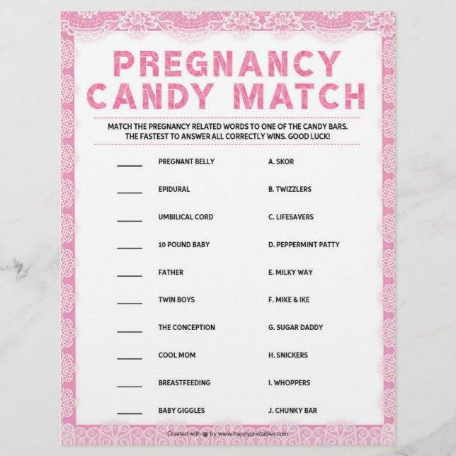 Pregnancy Candy Match [Luxury Lace [Pink]] Letterhead (Front)