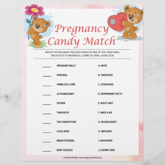 Pregnancy Candy Match [Teddy Bears] Letterhead (Front)