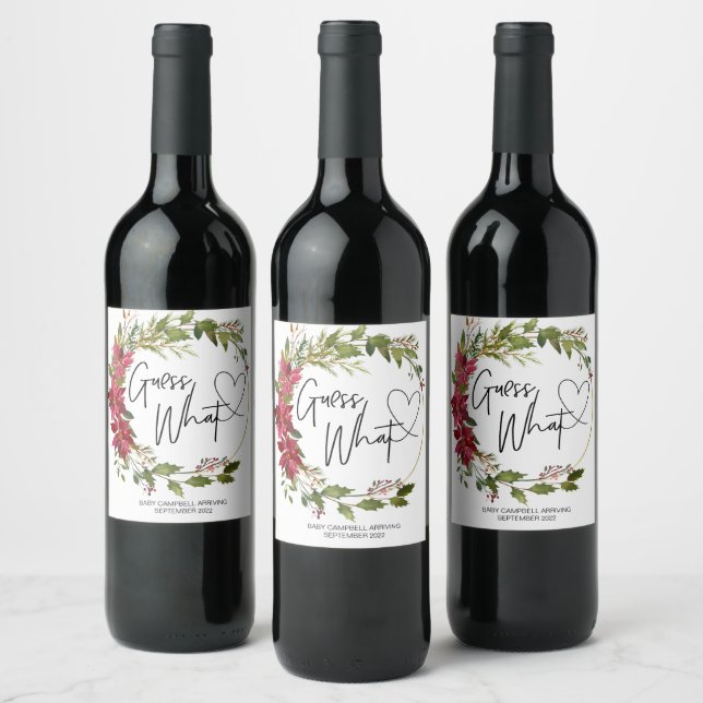 Pregnancy Guess What Baby Reveal Christmas Preggo Wine Label (Bottles)