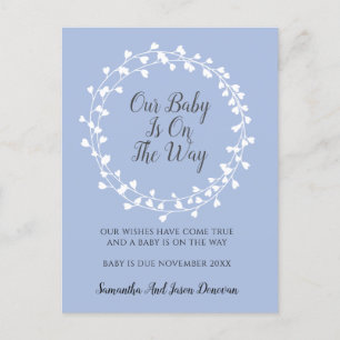 Pregnancy Heart Shaped Flower Buds Blue Announcement Postcard