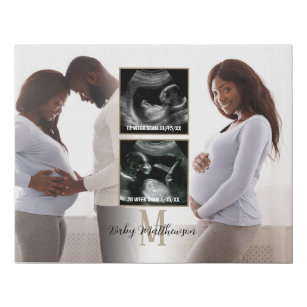 Pregnancy Journey 4 photos Monogram Initial  Faux Canvas Print