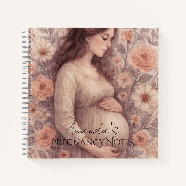 Pregnancy Notes, White Pregnant Woman Notebook (Front)