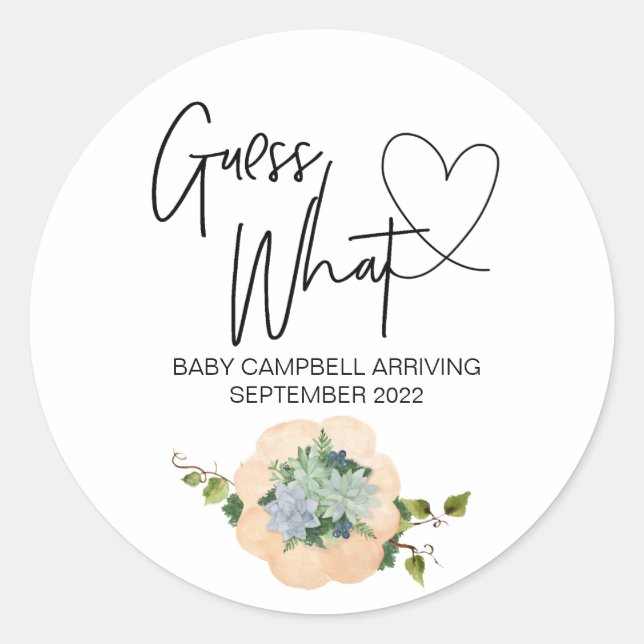 Pregnancy Reveal Guess What Baby Thanksgiving Classic Round Sticker (Front)