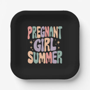 Pregnancy Reveal Pregnant Girl Summer Baby Shower Paper Plate