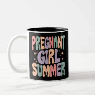 Pregnancy Reveal Pregnant Girl Summer Baby Shower  Two-Tone Coffee Mug