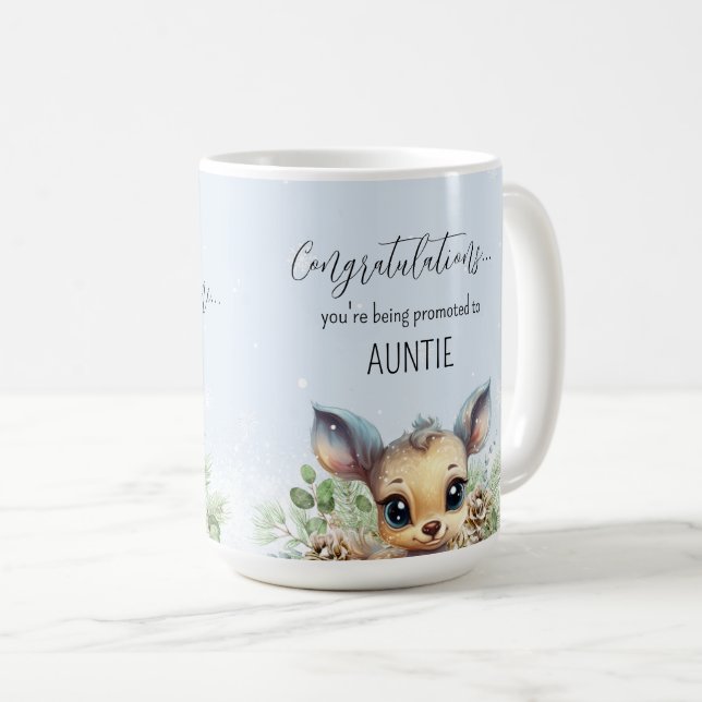 Pregnancy Reveal Promoted to Aunt Winter Deer Coffee Mug (Front Right)