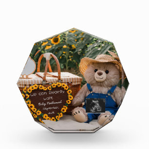Pregnancy Reveal Sunflower Bear Baby Announcement  Photo Block