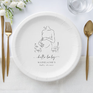 Pregnancy Silhouette Minimalist Baby Shower Paper Plate