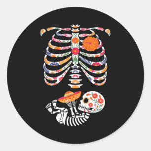 Pregnancy Skeleton Belly Day Of The Dead Dia De Lo Classic Round Sticker