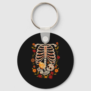 Pregnancy Skeleton Dia De Los Muertos Mexican Bell Keychain