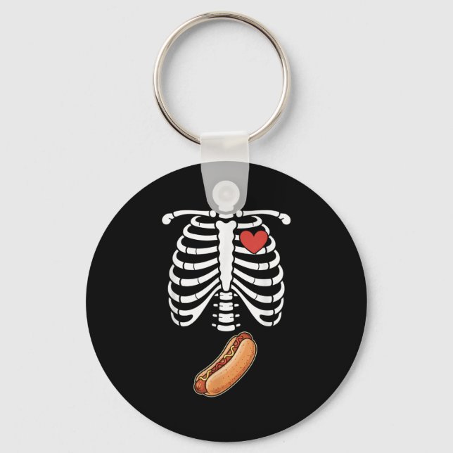 Pregnancy Skeleton Hotdog Belly Bump Rib Cage Hall Keychain (Front)