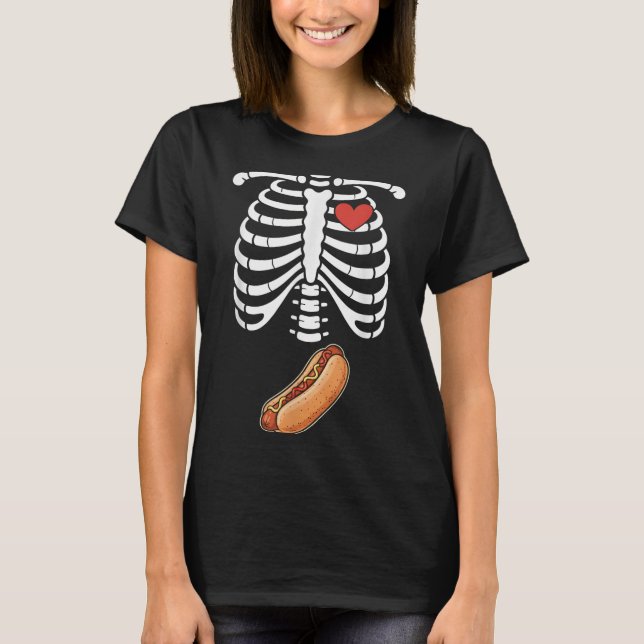 Pregnancy Skeleton Hotdog Belly Bump Rib Cage Hall T-Shirt (Front)