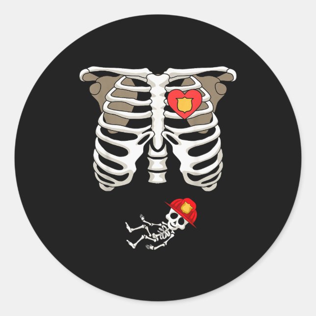 Pregnancy Skeleton Rib Funny Firefighter Bump Shir Classic Round Sticker (Front)