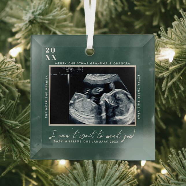 Pregnancy Ultrasound Photo | Merry Christmas  Glass Ornament (Insitu)