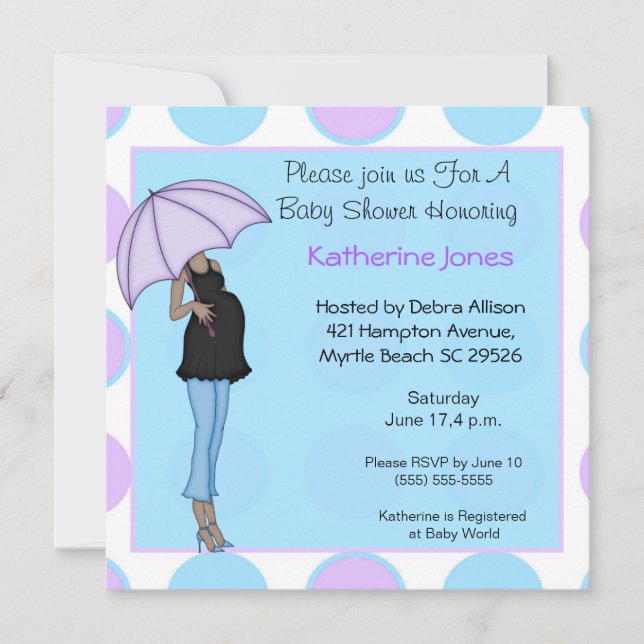 Pregnant African American Mom Shower Invitation (Front)