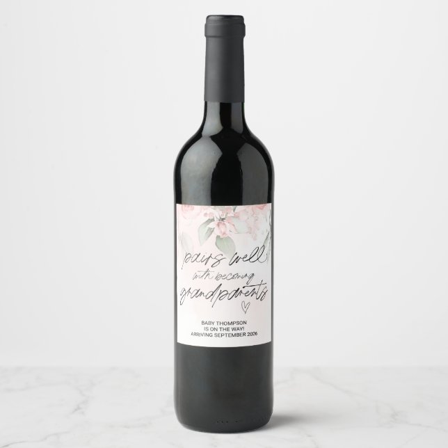 Pregnant Baby Pregnancy Announcement Grandparents  Wine Label (Front)