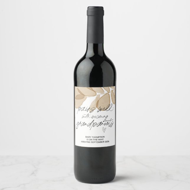 Pregnant Baby Pregnancy Announcement Grandparents  Wine Label (Front)