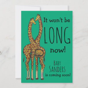 Pregnant Giraffe couple with customizable name Holiday Card