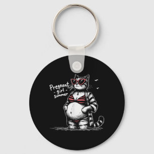 Pregnant Girl Summer Funny Baby Announcement Cat Keychain