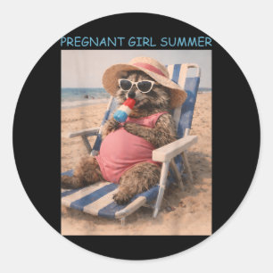 Pregnant Girl Summer Funny Baby Announcement Classic Round Sticker