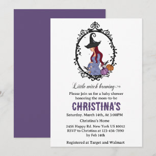 Pregnant Halloween Witch Baby shower Invitation