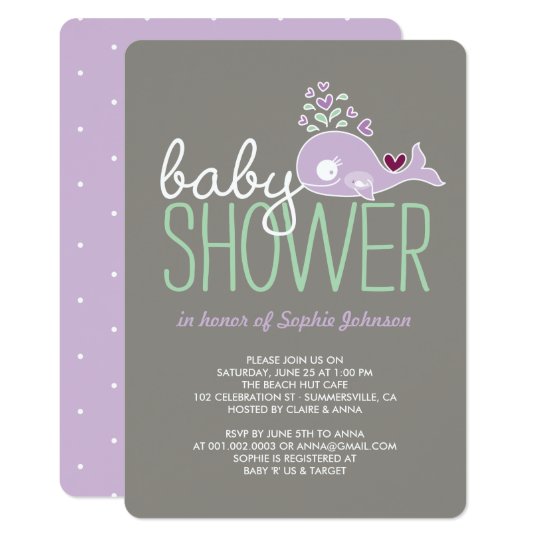 Pregnant Lilac Mommy Whale Girl Baby Shower Invite