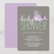 Pregnant Lilac Mommy Whale Girl Baby Shower Invite