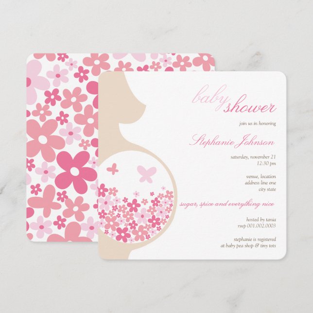 Pregnant Mom And Pink Daisies Girl Baby Shower Invitation (Front/Back)