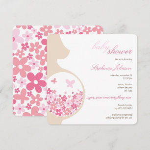 Pregnant Mom And Pink Daisies Girl Baby Shower Invitation