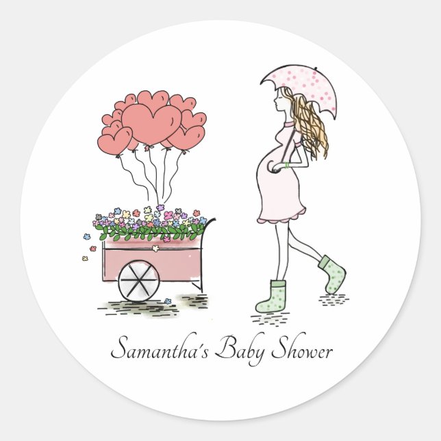 Pregnant Mom Baby Shower  Classic Round Sticker (Front)