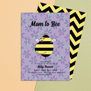 Pregnant Mom Bee Purple Floral Baby Shower Invitation