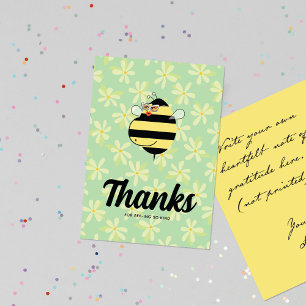 Pregnant Mom Bee w/glasses Yellow Floral Thank You Card