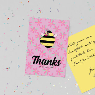 Pregnant Mom Bee with Glasses Pink Floral Thank You Card
