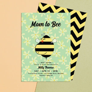 Pregnant Mom Bee Yellow Floral Baby Shower Invitation