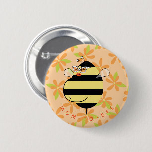 Pregnant Mom-to-Bee with Glasses Orange Floral 2 Inch Round Button